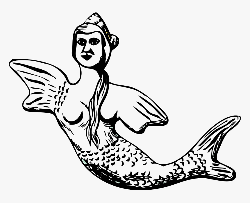 Mermaid Black And White Mermaid Clip Art Free Vector - Mermaid Black And White Vintage Clipart, HD Png Download, Free Download