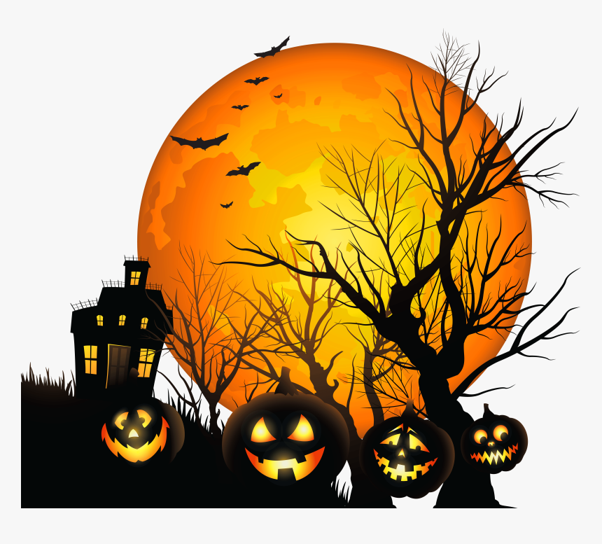 Large Haunted House And Moon Png Clipart, Transparent Png, Free Download