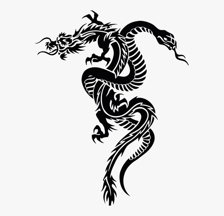 Visual Arts,silhouette,art - Snake And Dragon Tattoo, HD Png Download, Free Download