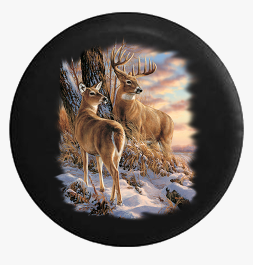 Deer Buck And Doe Winter Scene Big Antlers Jeep Camper - Картина По Номерам Животные, HD Png Download, Free Download