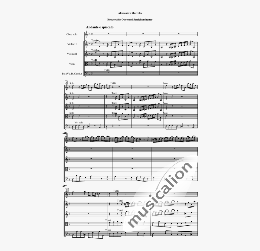 Concerto In D Minor For Oboe And String Orchestra - Concierto En Re Menor Alessandro Marcello, HD Png Download, Free Download