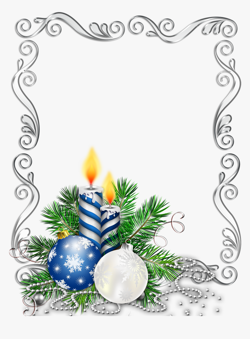 Silver Christmas Candles Png - Free Border Christmas Candle, Transparent Png, Free Download