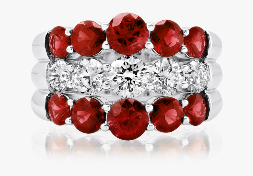 Round Ruby And Diamond Wide Band Ring - Ruby, HD Png Download, Free Download