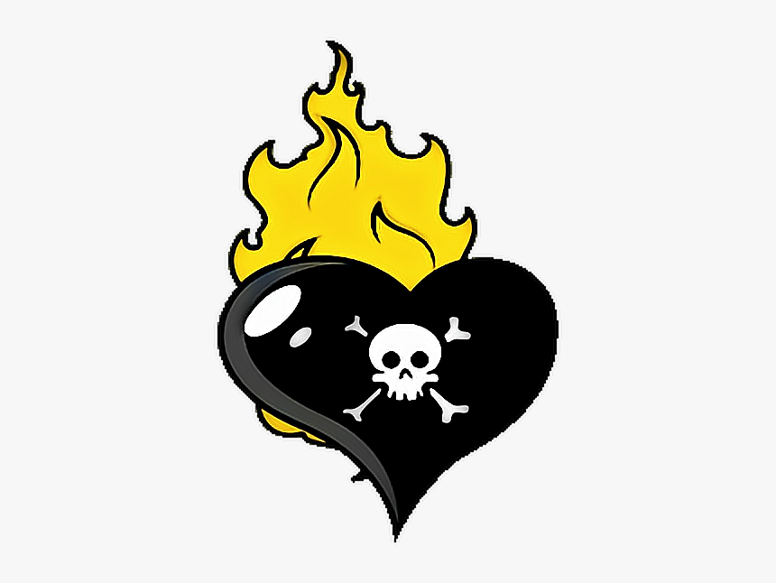 #tattoo #heart #black #skull #flames #sticker - Cuore Con Fuoco Disegno, HD Png Download, Free Download