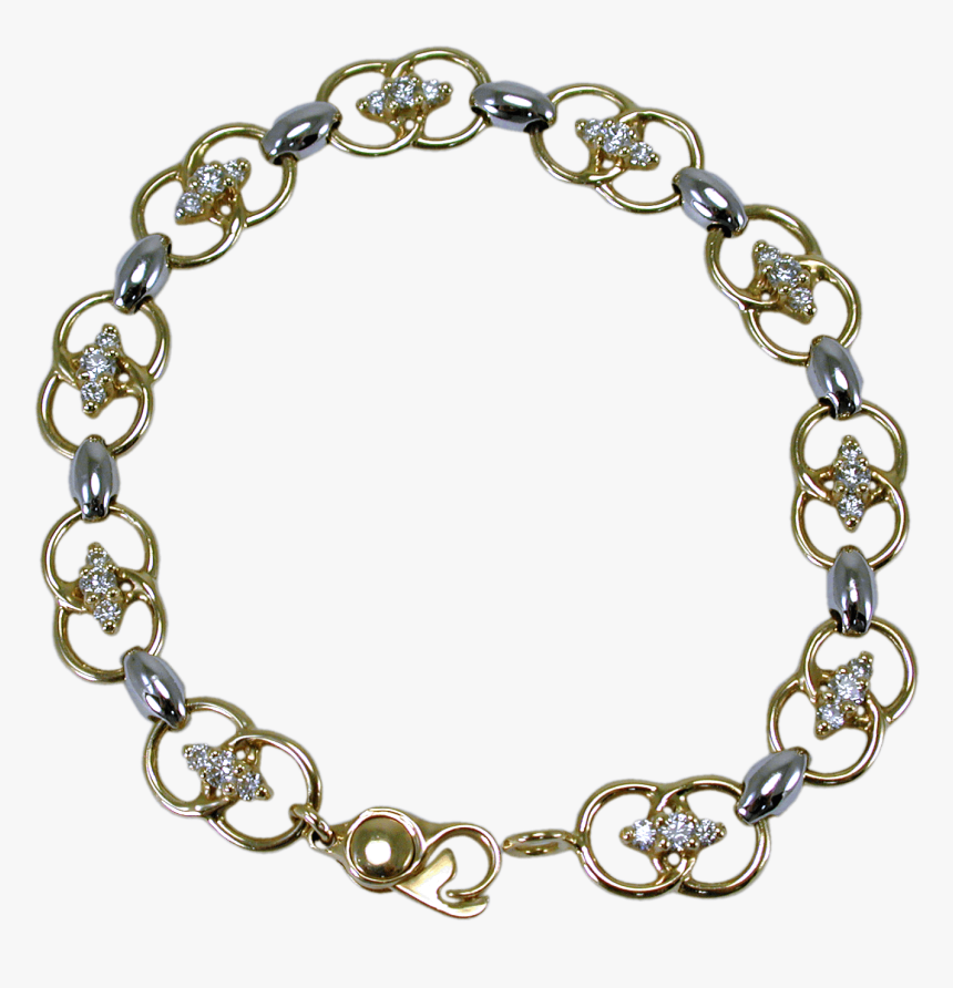 14k Gold Lady"s Two-tone Fancy Link Bracelet - Chain, HD Png Download, Free Download