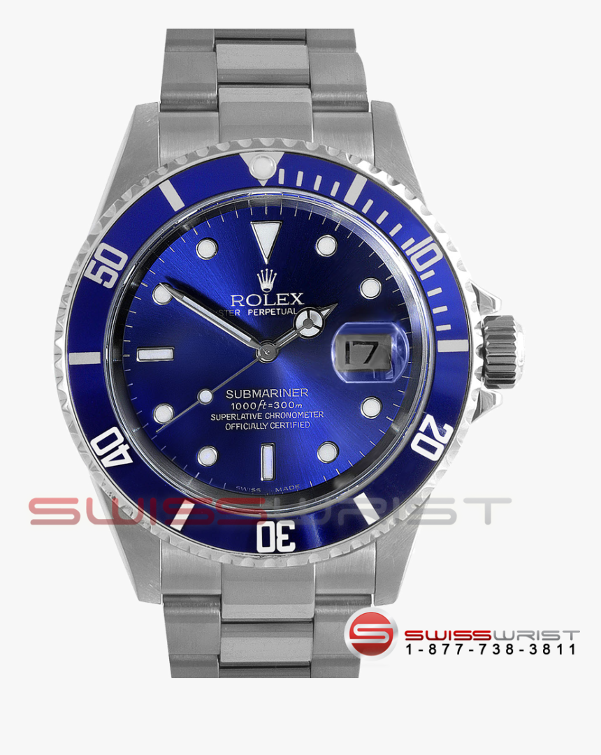 Rolex Submariner Stainless Steel Custom Blue Dial & - Rolex Submariner Date 16610 Stainless Steel, HD Png Download, Free Download