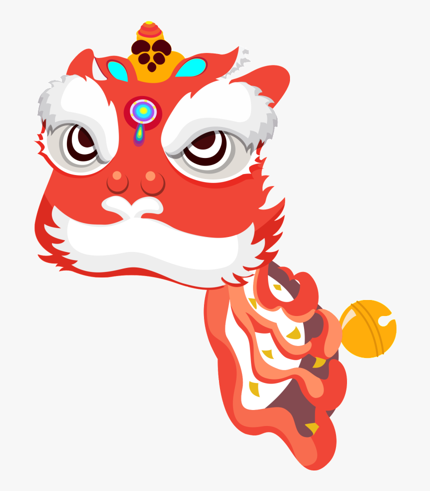 Hand Painted Flat Cartoon Lion Head Png - Lion Dance Illustration, Transparent Png, Free Download