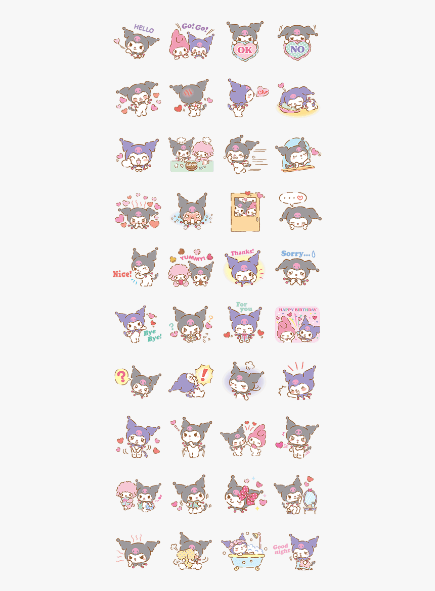 We Love Kuromi Line Sticker Gif & Png Pack - Hello Kitty Stickers Cute, Transparent Png, Free Download
