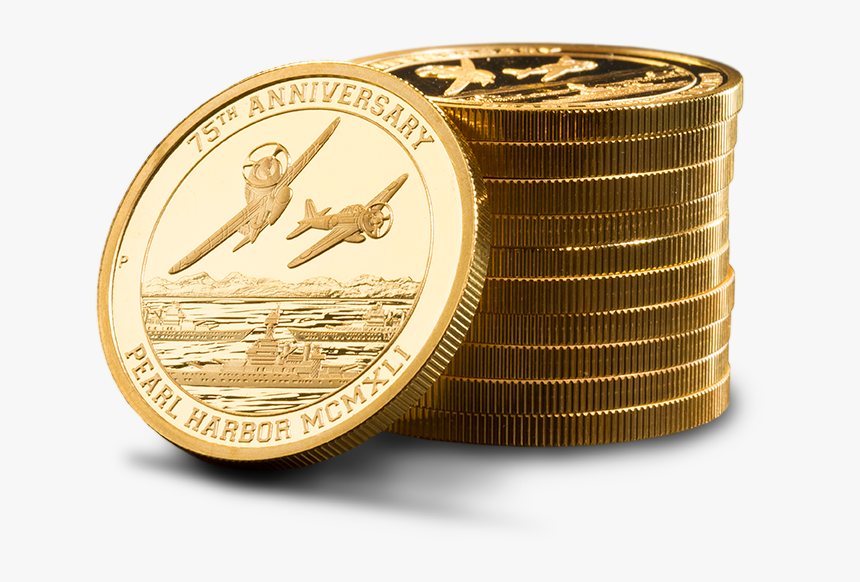 Small, Neat Stack Of 75th Anniversary Pearl Harbor - Stack Of Real Gold Coins, HD Png Download, Free Download