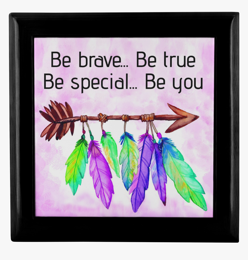 Be Brave Boho Feathers Arrow Wooden Jewelry Box In - Watercolor Arrows And Feathers, HD Png Download, Free Download