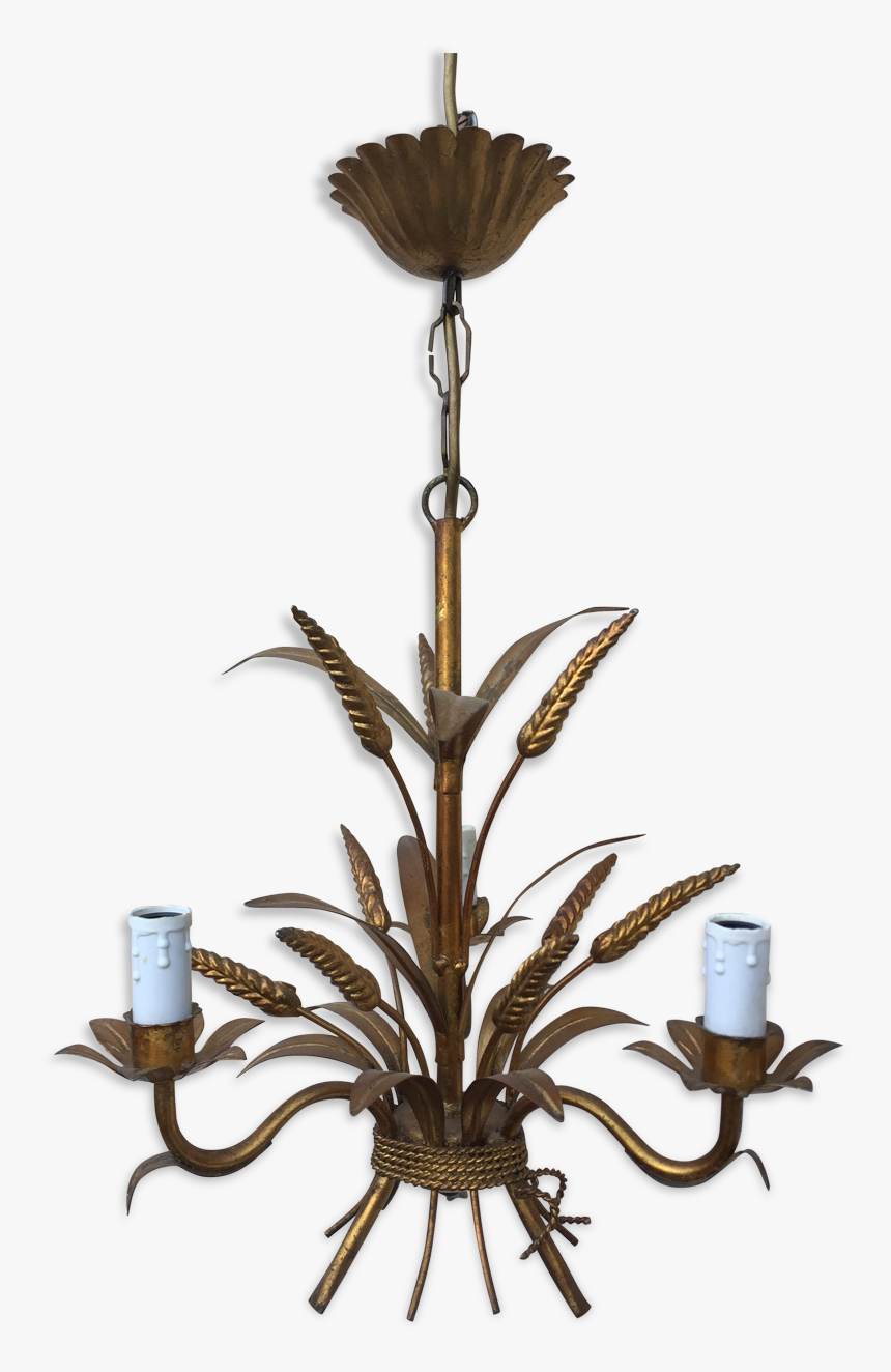 Chandelier Wheat 1970 Vintage Gold Metal - Ceiling Fixture, HD Png Download, Free Download