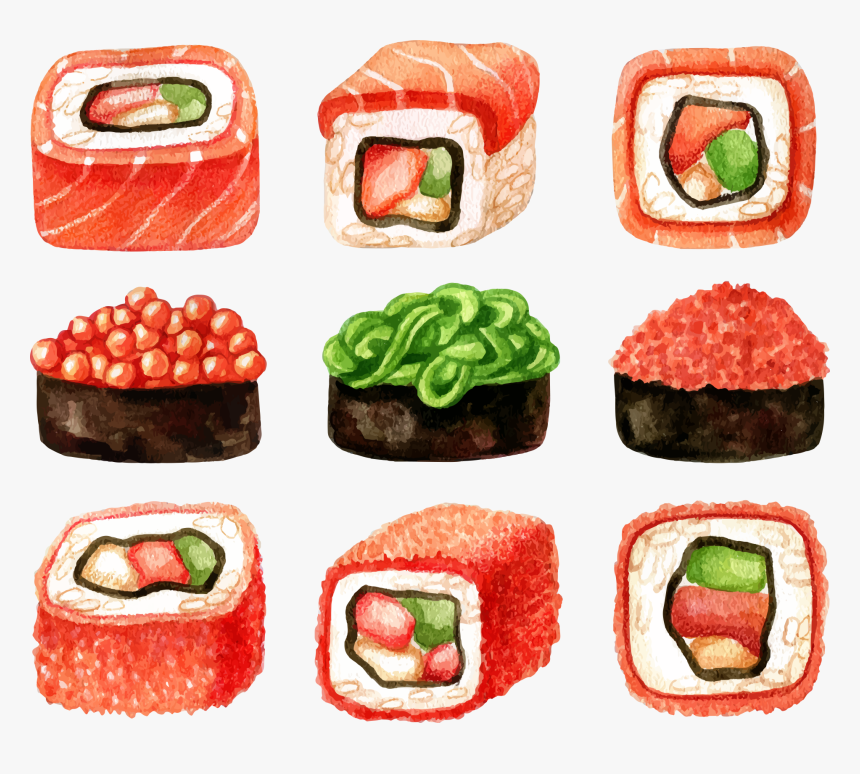 Sushi Japanese Cuisine Sashimi Illustration - Handpaint Sushi, HD Png Download, Free Download