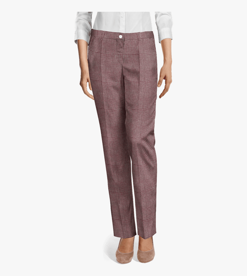 Burgundy Houndstooth Tweed Flat Front Dress Pants View - Steel Blue Pants, HD Png Download, Free Download