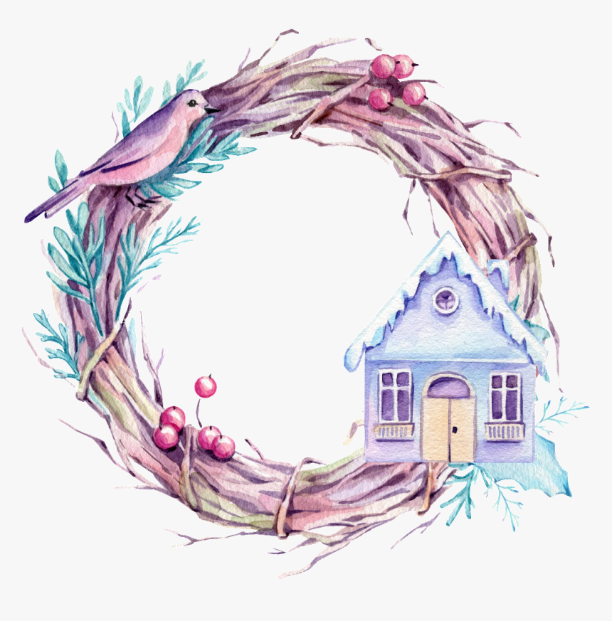Hand Painted Fairy Tree Wind Tree Vine House Weaving - Watercolor Painting, HD Png Download, Free Download
