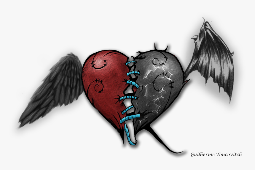 Hearts Angels Png Transparant - Drawings Devil And Angel, Transparent Png, Free Download