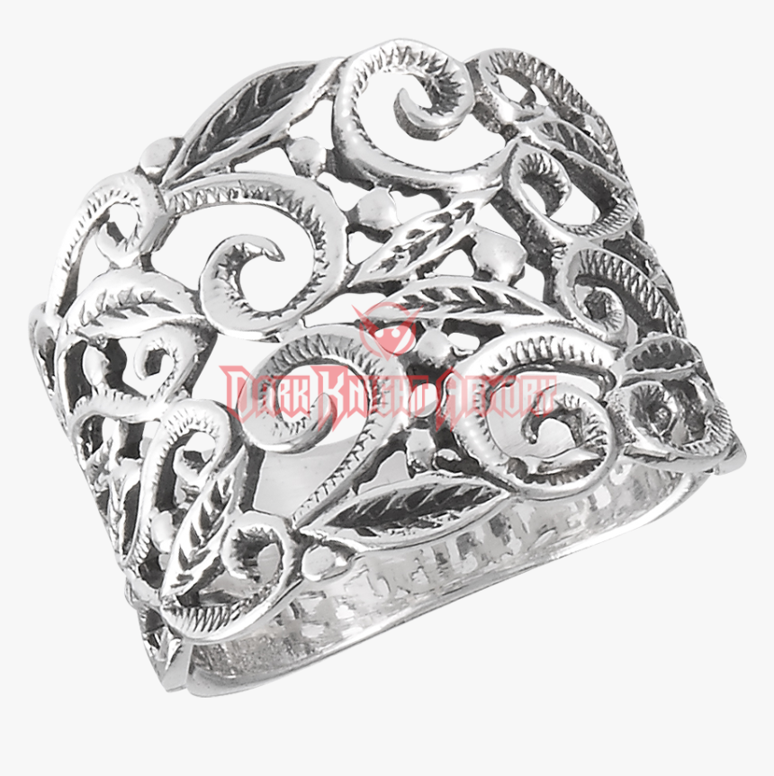 Sterling Silver Scrollwork Leaf Band - Sterling Silver Filigree Wide Band Ring, HD Png Download, Free Download