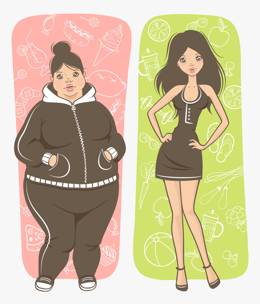 Weight Loss - Slim And Fat Girl, HD Png Download, Free Download
