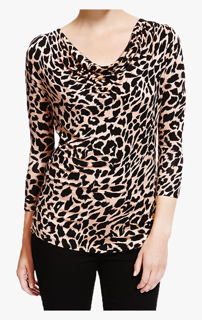 Animal Print Cowl Neck Top - Blouse, HD Png Download, Free Download