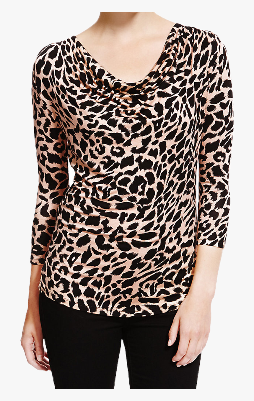 Animal Print Cowl Neck Top - Blouse, HD Png Download - kindpng