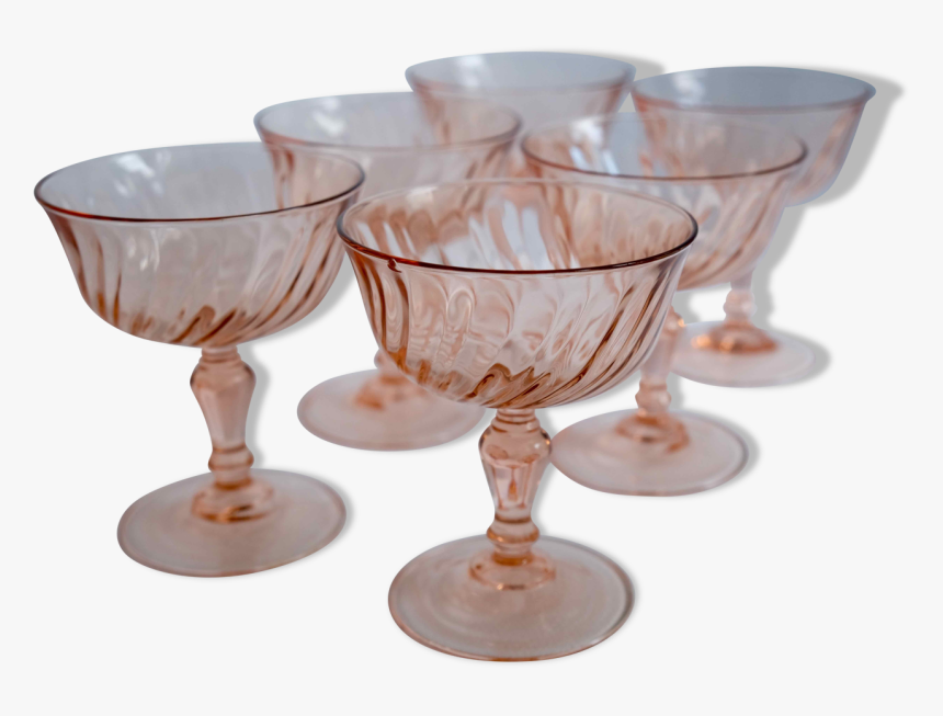 Set Of 6 Cups Champagne Rose Vintage Rosaline Pink - Champagne Stemware, HD Png Download, Free Download