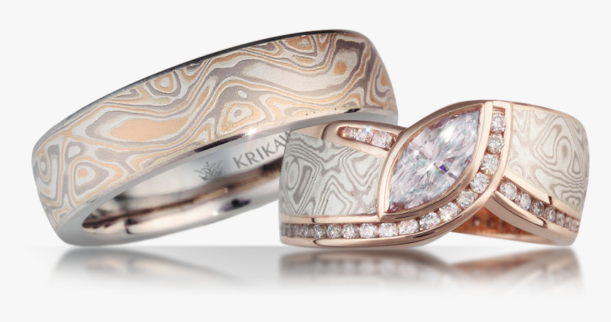 Mokume Gane Wedding Set - Traditional Japanese Wedding Ring, HD Png Download, Free Download