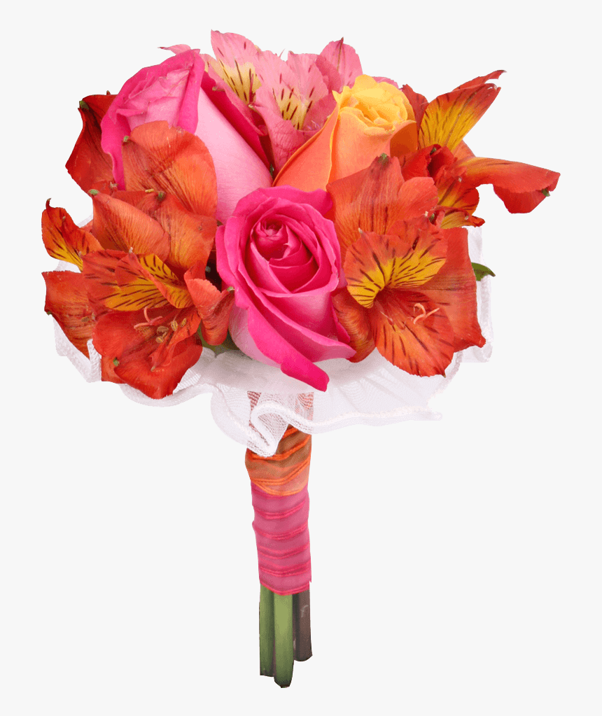 Orange And Pink Centerpiece Flowers Fresh Roses Alstroemeria - Bouquet, HD Png Download, Free Download