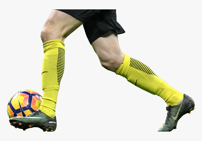 A Player Dribbling With The Soccer Ball At His Feet - Soccer Player Leg Png, Transparent Png, Free Download