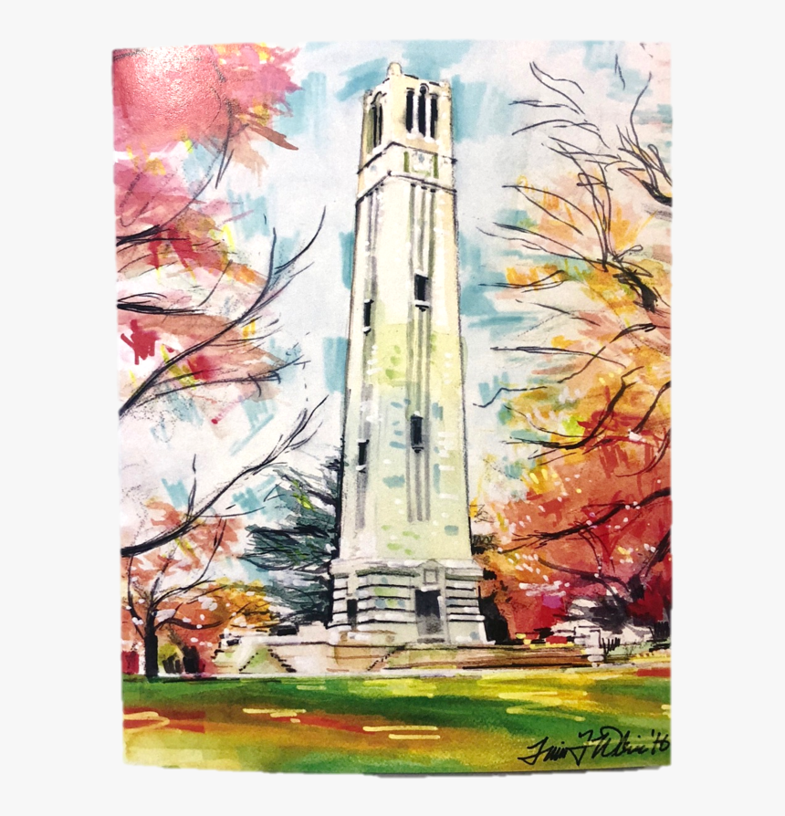 Nc State Wolfpack Bell Tower Notecard Set - Nc State Bell Tower Watercolor, HD Png Download, Free Download