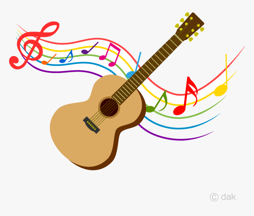 Guitar And Colorful Note Music Clipart Free Picture - Guitar With Music Notes, HD Png Download, Free Download