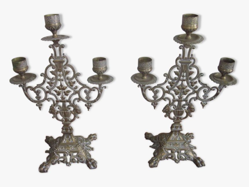 Pair Of Old Candlestick Candle Holder , Png Download - Bougeoir En Laiton Ancien, Transparent Png, Free Download