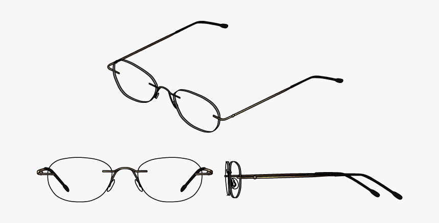 Three Views Of Rimless Frames - Line Art, HD Png Download, Free Download