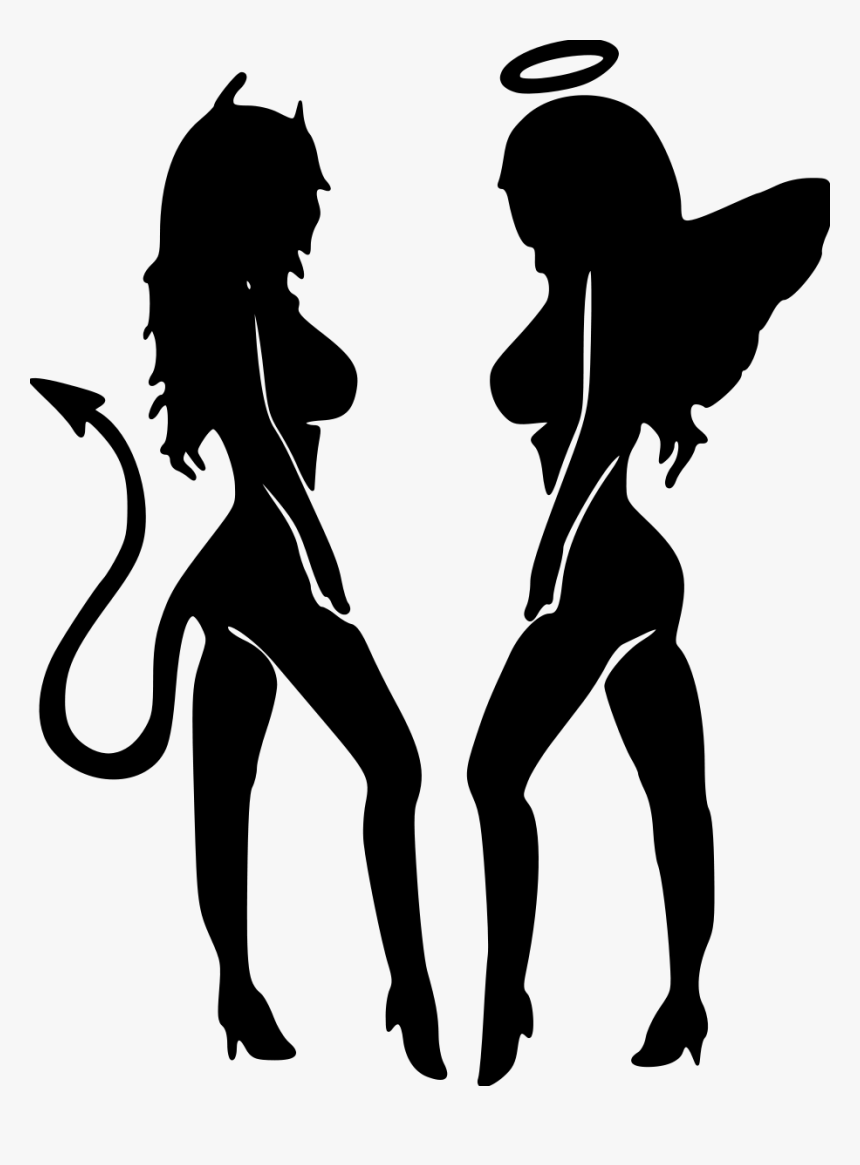 Angel And Devil Girl Silhouette, HD Png Download - kindpng.