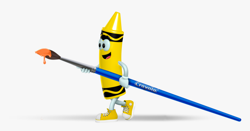 Yellow Crayon Cartoon Character Holding A Paint Brush - Crayola Crayon Characters Png, Transparent Png, Free Download