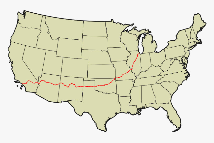 Map Of Us 66 - כביש 66 ארהב, HD Png Download, Free Download