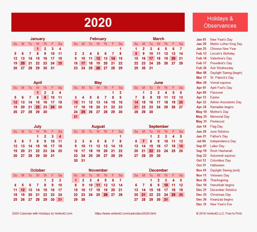 2020 Calendar Png Picture - 2020 Calendar With Jewish Holidays, Transparent Png, Free Download