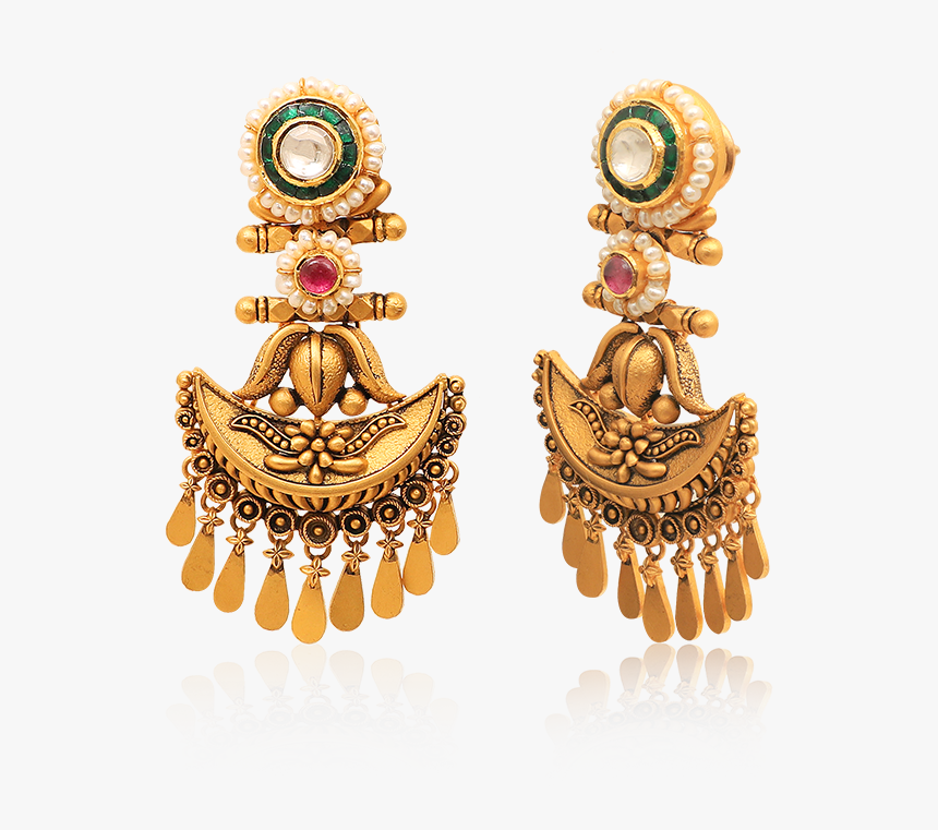 Sail Ship Golden Kundan Earrings - Earrings, HD Png Download, Free Download