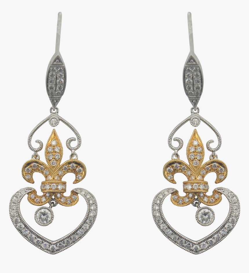 18k White & Yellow Gold Diamond Fleur De Lis Earrings - Earrings, HD Png Download, Free Download