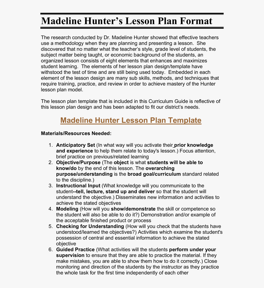 Microsoft Word Madeline Hunters Lesson Plan Format - Madeline Throughout Madeline Hunter Lesson Plan Template Word