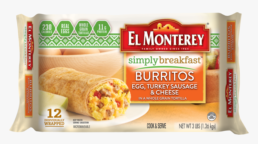 Simply Breakfast Egg, Turkey Sausage, And Cheese Burritos - El Monterey Breakfast Burritos, HD Png Download, Free Download