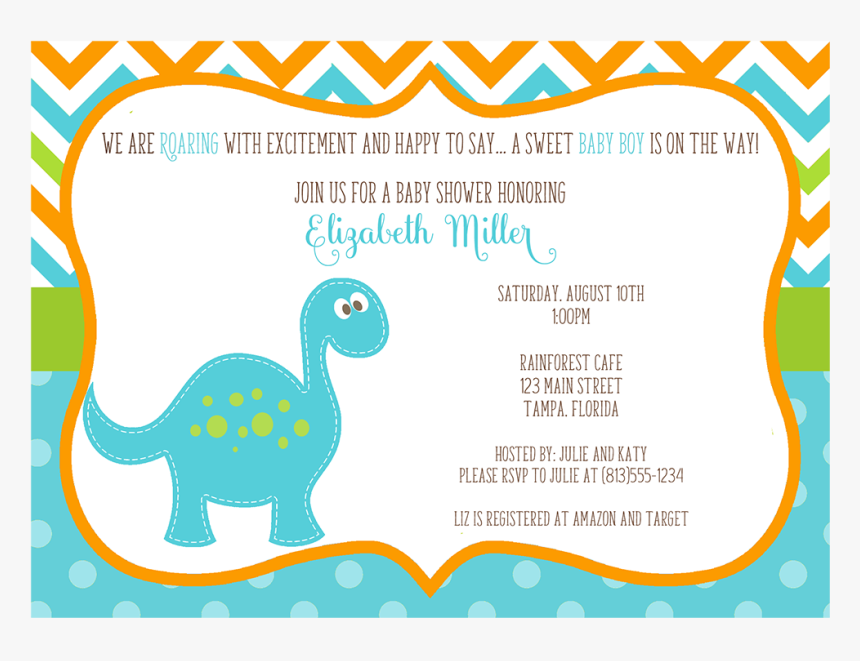 Dino Baby Blue Shower Invitation - Dinosaur Baby Shower Invitations, HD Png Download, Free Download