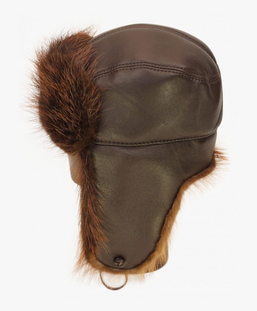 Trapper Hat In Brown Leather And Beaver Trim - Beaver Pelt Hat Transparent, HD Png Download, Free Download