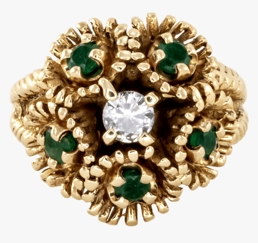 14k Yellow Gold Emerald And Diamond Ring - Crystal, HD Png Download, Free Download