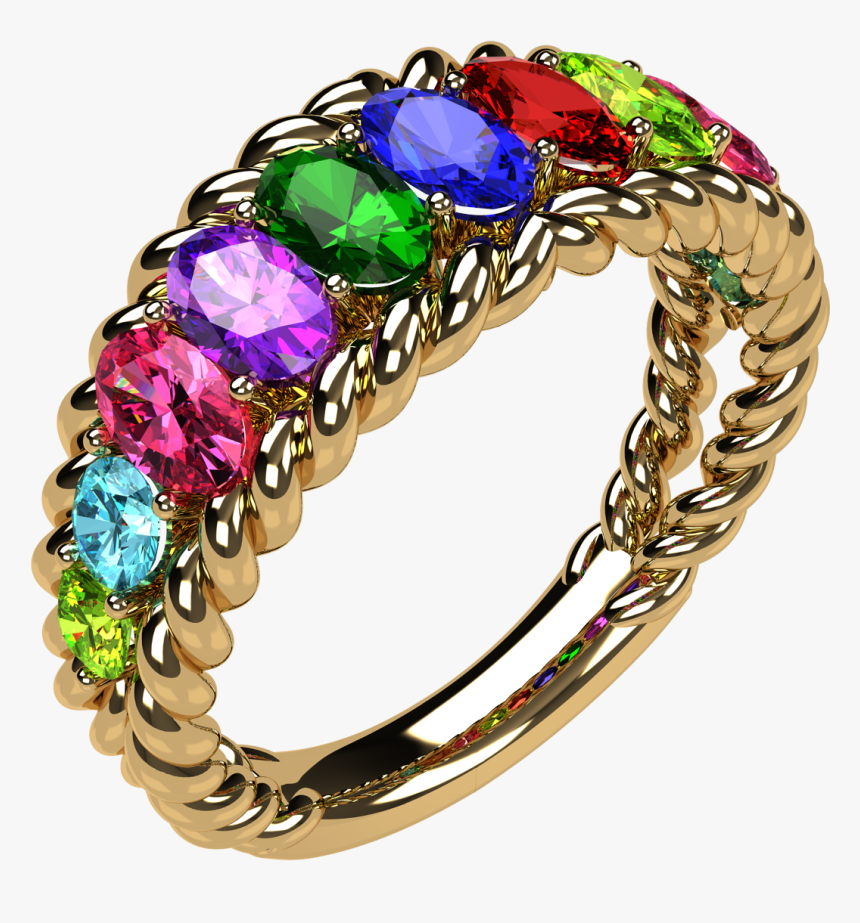 Nana Jewels Oval Rope Mothers Ring 1 To 12 Birthstones - Bangle, HD Png Download, Free Download