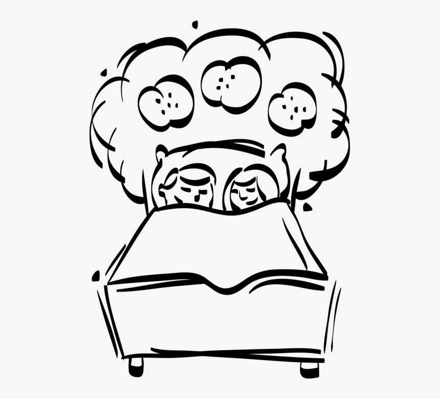 Vector Illustration Of Children In Bed Dreaming Of - Children Inbed Black And White Clip Art, HD Png Download, Free Download