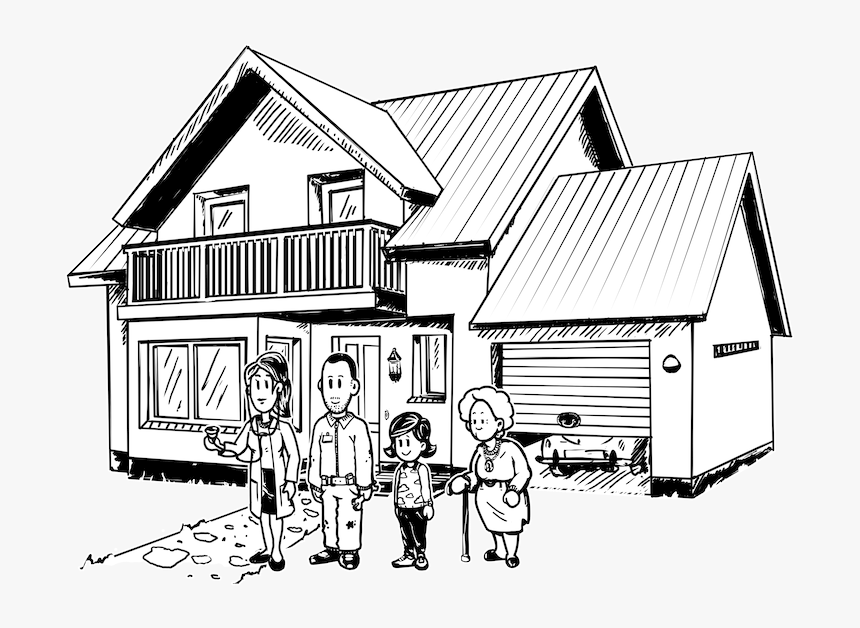 Drawing Family House - Family Outside The House Drawing, HD Png Download, Free Download