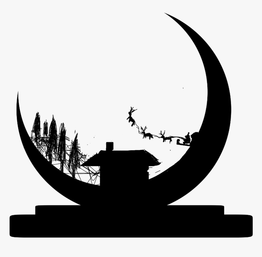 #santa #sleigh #reindeer #christmas #moon #sillouette, HD Png Download, Free Download