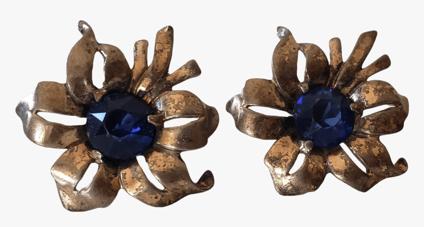 Brass Flower With Blue Crystal Center Earrings - Crystal, HD Png Download, Free Download