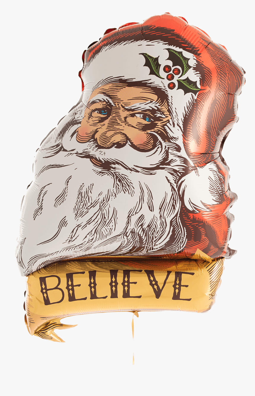 Vintage Santa Foil Balloon - Black And White Santa Claus, HD Png Download, Free Download