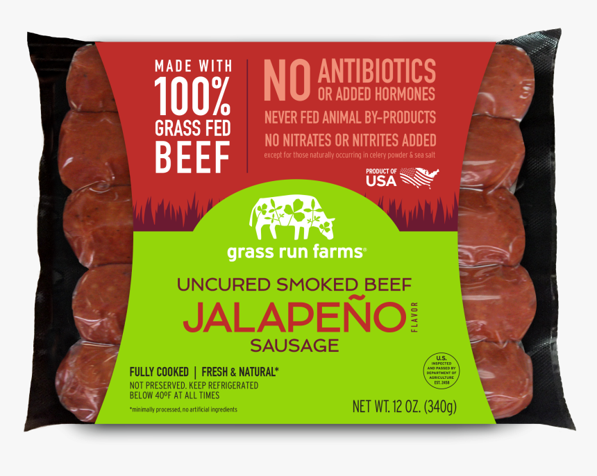 100% Grass Fed Uncured Smoked Beef Jalapeno Sausage - Chocolate, HD Png Download, Free Download