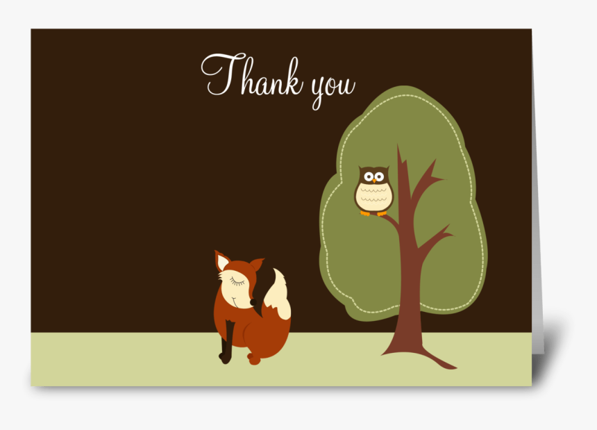 Fox And Owl Woodland Thank You Greeting Card - Kawaii Cute Thank You, HD Png Download, Free Download